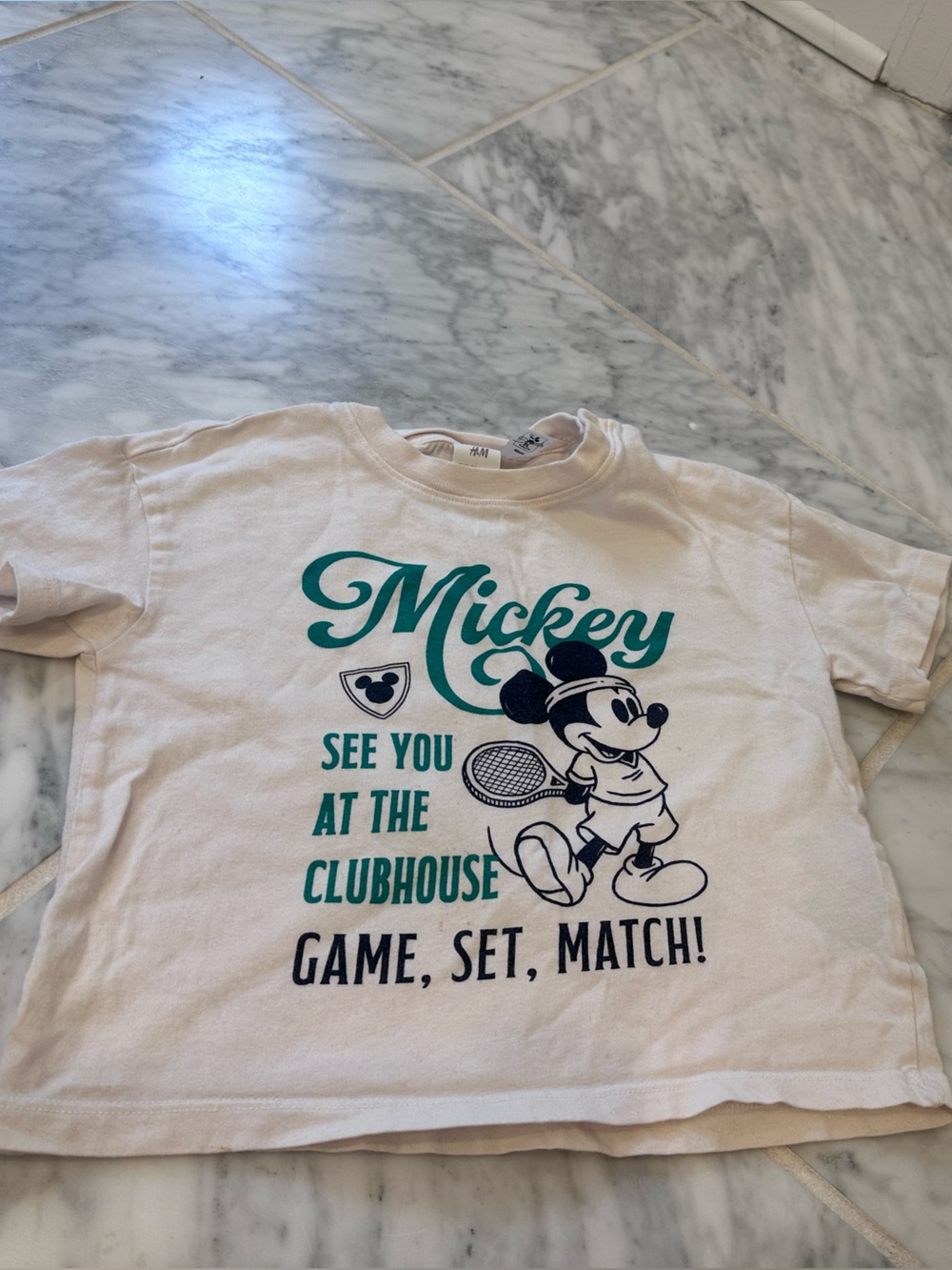 H&M White Tee with Mickey Tennis Graphic